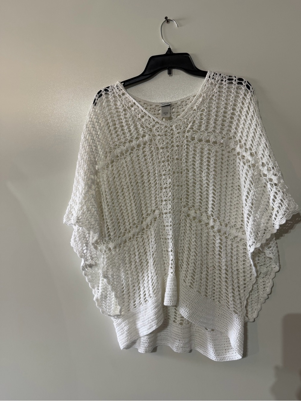 Chico's White Crochet Poncho 100% cotton